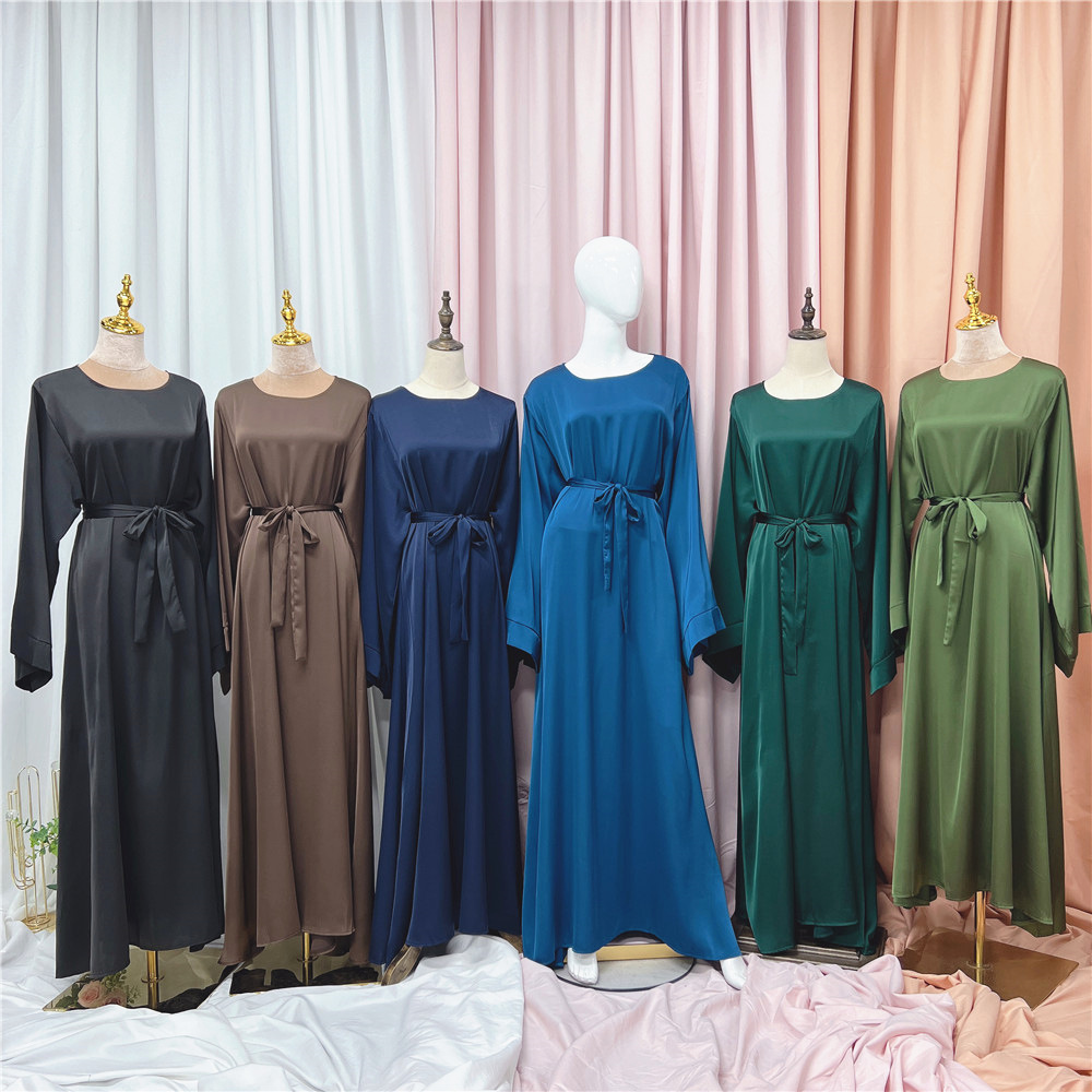 Ramadan Muslim Fashion Hijab Dress Eid Satin Abaya Dubai Turkey Islam Clothing Basic Closed Abayas for Women African Kaftan Robe