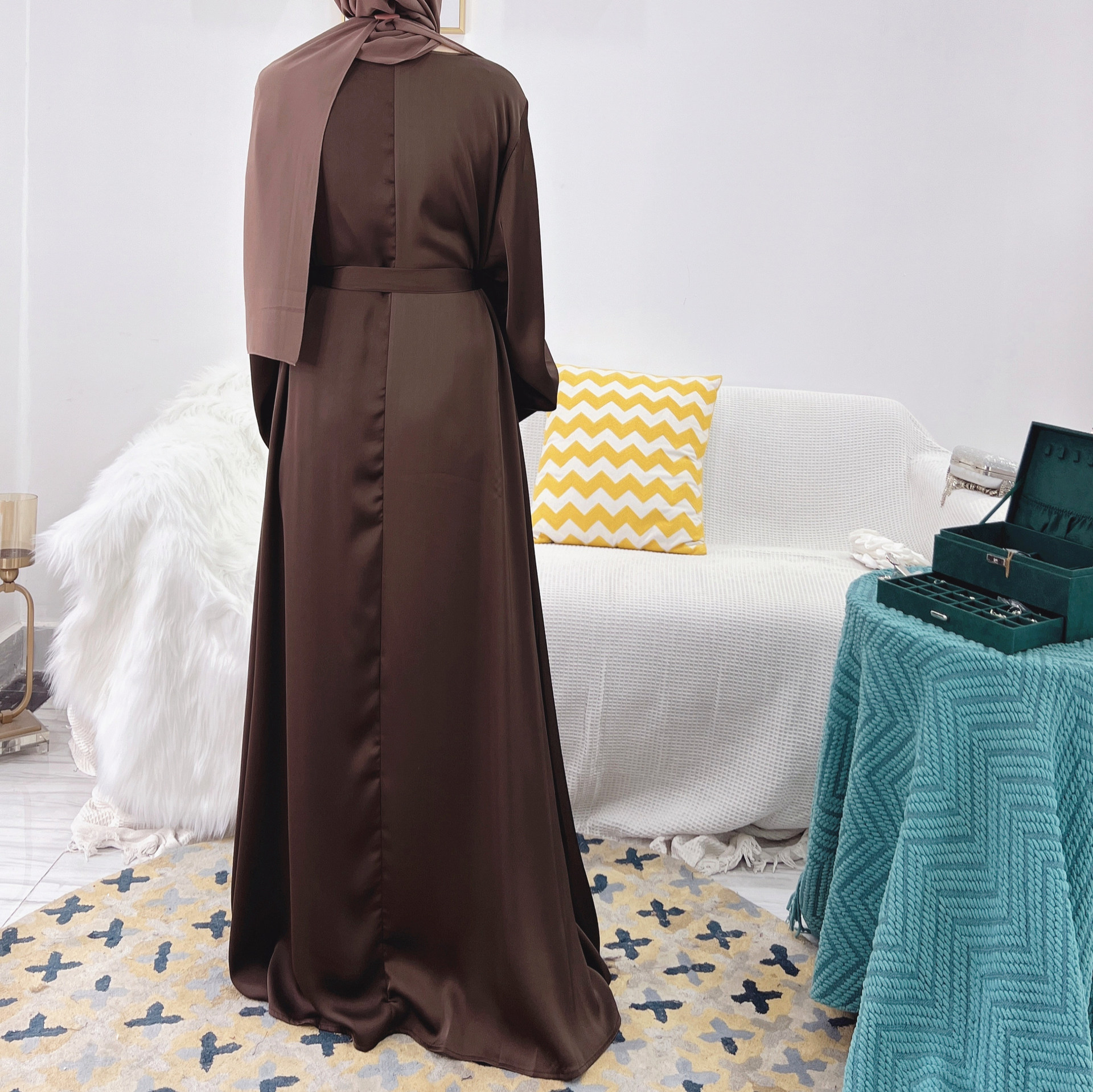 Ramadan Muslim Fashion Hijab Dress Eid Satin Abaya Dubai Turkey Islam Clothing Basic Closed Abayas for Women African Kaftan Robe