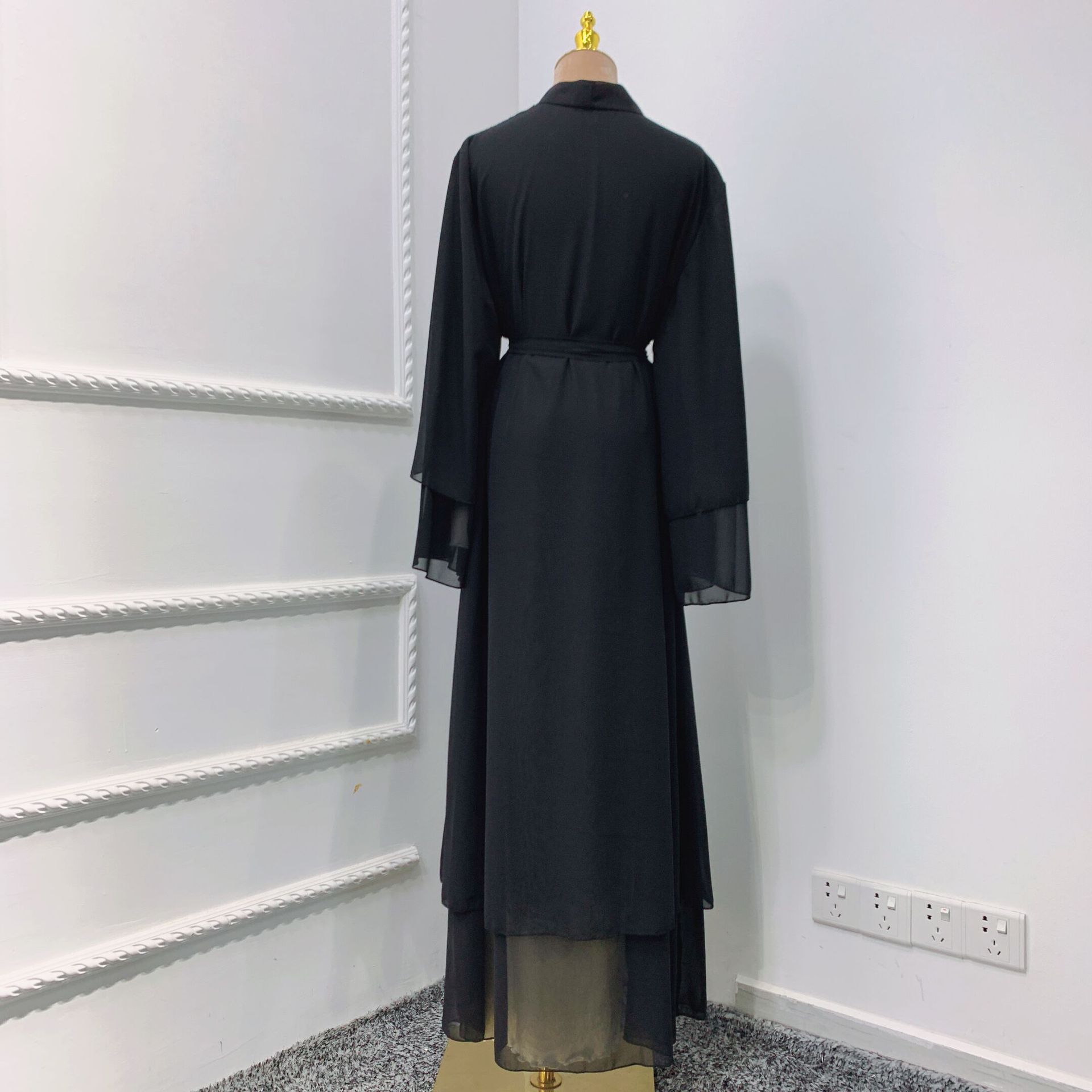 Fashion Chiffon Abaya Kimono Dubai Muslim Cardigan Abayas Women Casual Robe female Islam Clothes With Belt F2664