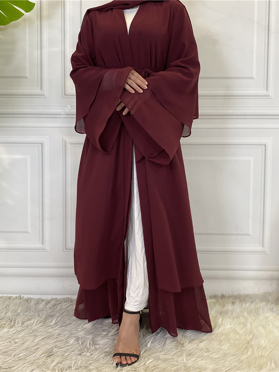 Fashion Chiffon Abaya Kimono Dubai Muslim Cardigan Abayas Women Casual Robe female Islam Clothes With Belt F2664