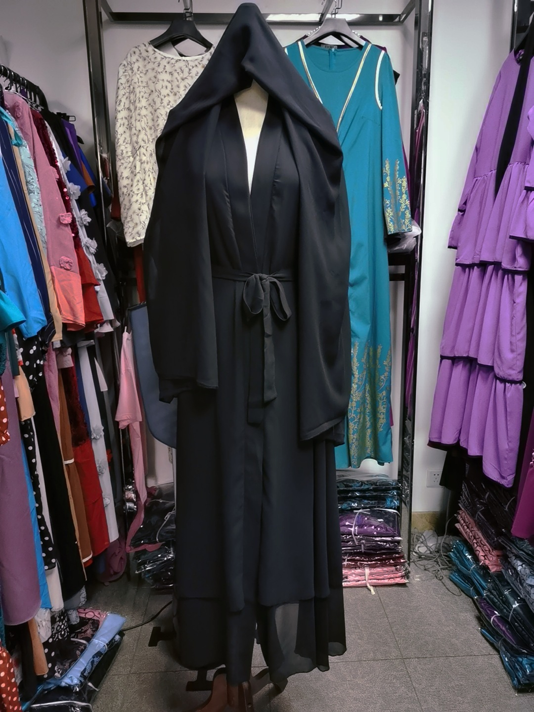 Fashion Chiffon Abaya Kimono Dubai Muslim Cardigan Abayas Women Casual Robe female Islam Clothes With Belt F2664