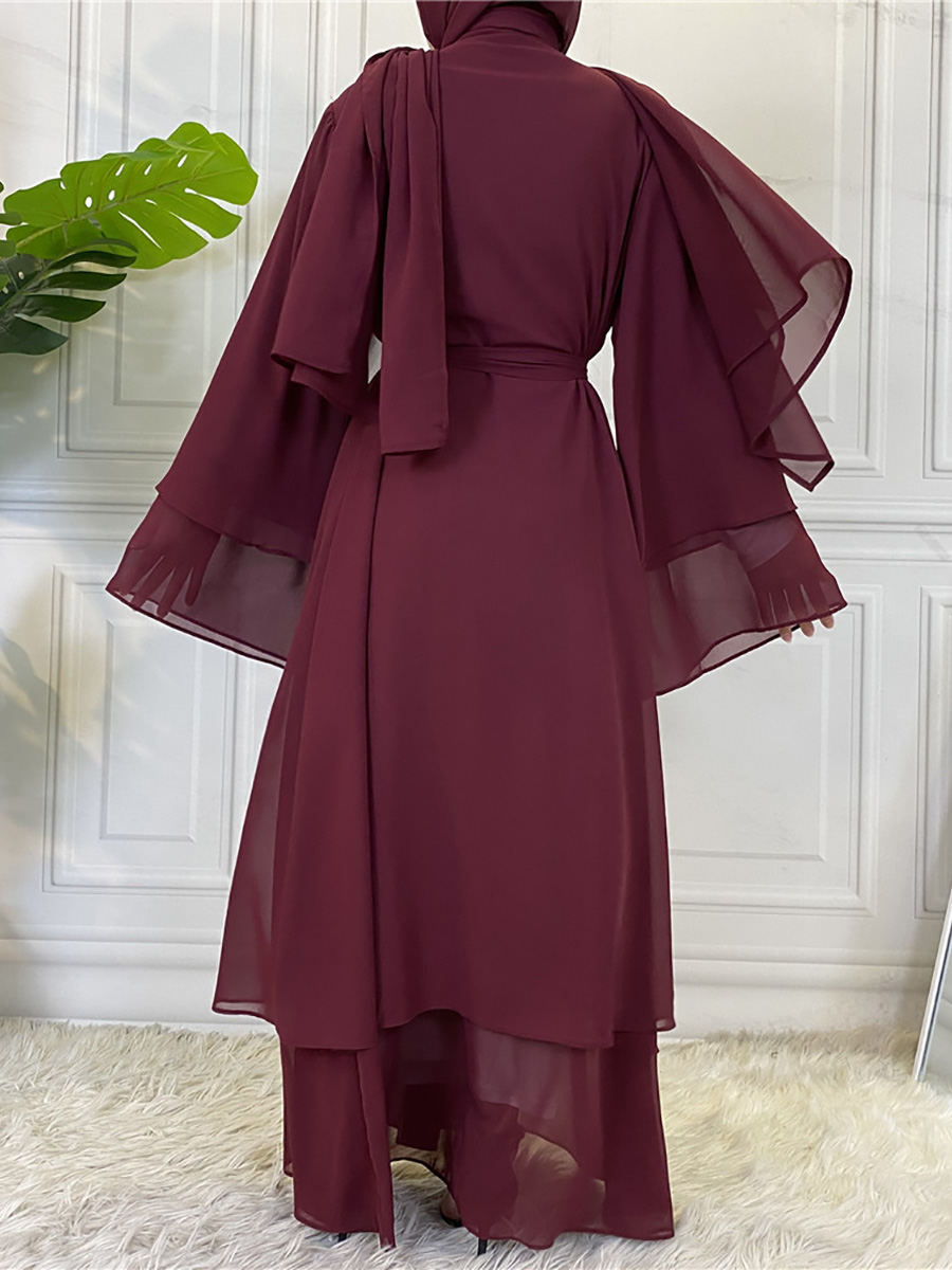 Fashion Chiffon Abaya Kimono Dubai Muslim Cardigan Abayas Women Casual Robe female Islam Clothes With Belt F2664