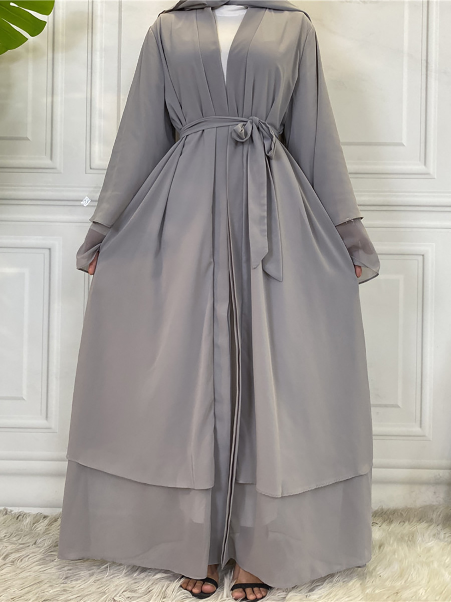 Fashion Chiffon Abaya Kimono Dubai Muslim Cardigan Abayas Women Casual Robe female Islam Clothes With Belt F2664