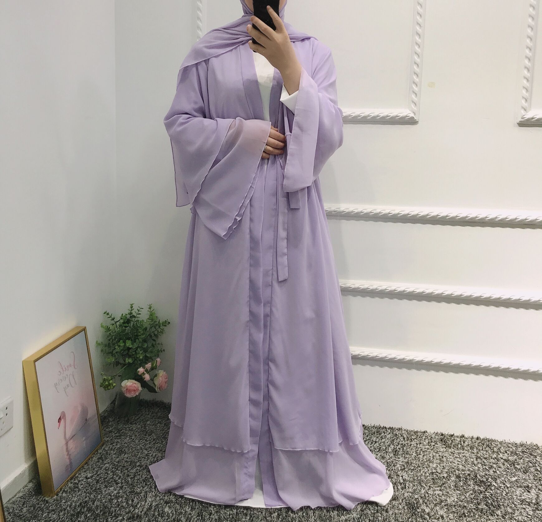 Fashion Chiffon Abaya Kimono Dubai Muslim Cardigan Abayas Women Casual Robe female Islam Clothes With Belt F2664