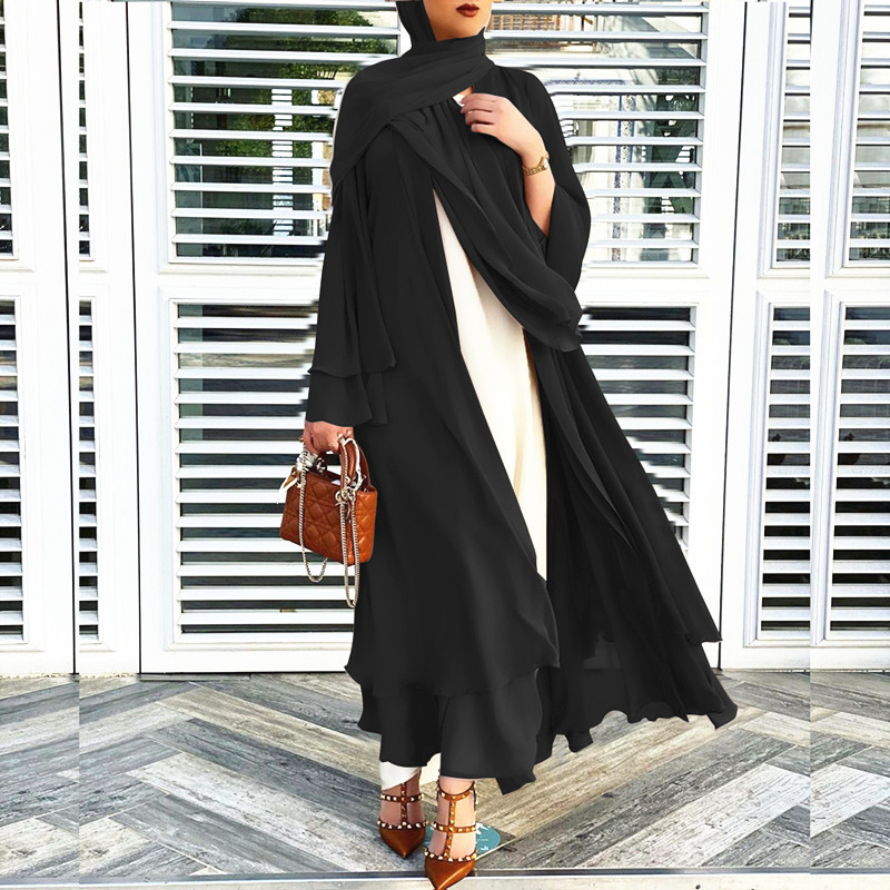 Fashion Chiffon Abaya Kimono Dubai Muslim Cardigan Abayas Women Casual Robe female Islam Clothes With Belt F2664