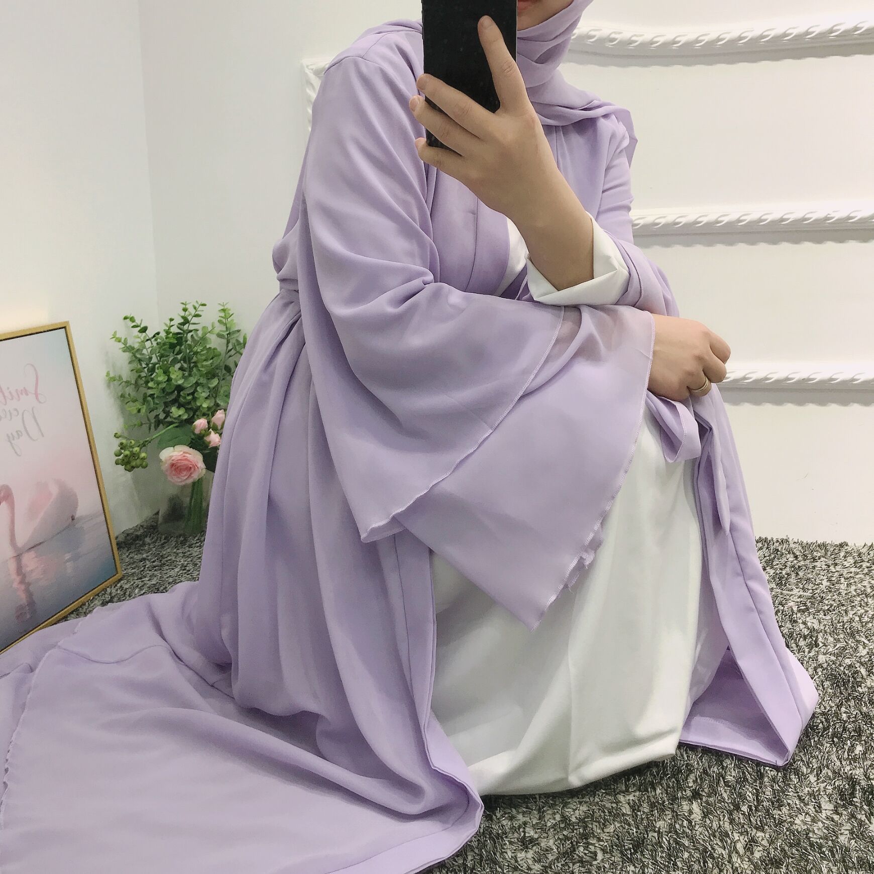 Fashion Chiffon Abaya Kimono Dubai Muslim Cardigan Abayas Women Casual Robe female Islam Clothes With Belt F2664