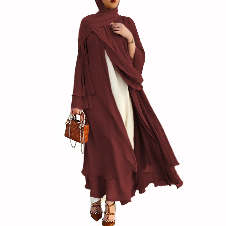 Fashion Chiffon Abaya Kimono Dubai Muslim Cardigan Abayas Women Casual Robe female Islam Clothes With Belt F2664