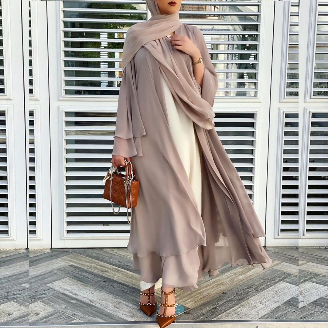 Fashion Chiffon Abaya Kimono Dubai Muslim Cardigan Abayas Women Casual Robe female Islam Clothes With Belt F2664