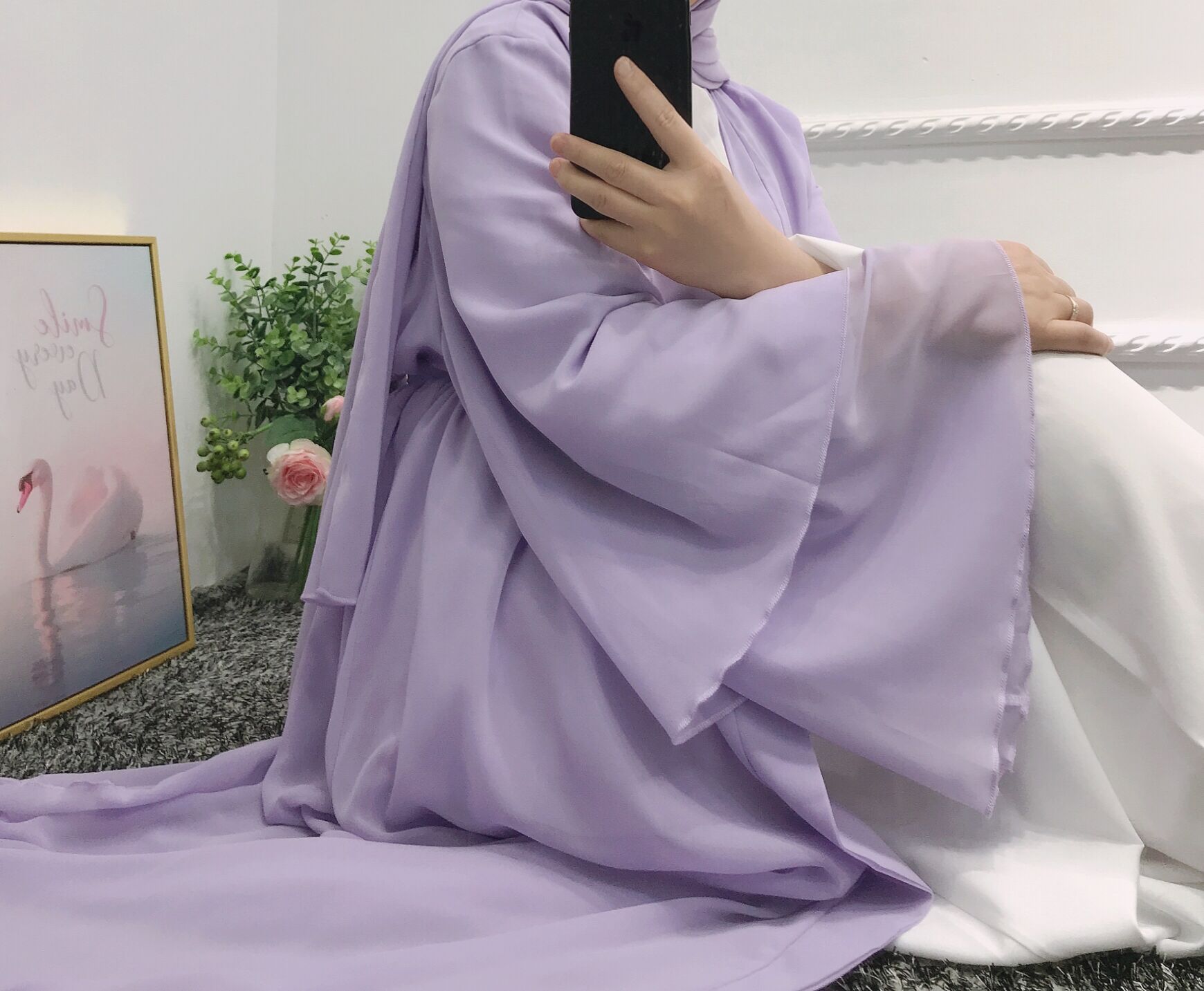 Fashion Chiffon Abaya Kimono Dubai Muslim Cardigan Abayas Women Casual Robe female Islam Clothes With Belt F2664