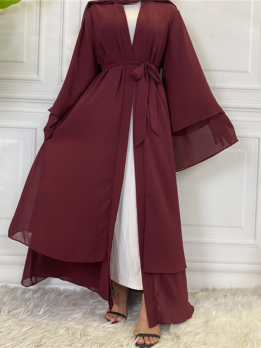 Fashion Chiffon Abaya Kimono Dubai Muslim Cardigan Abayas Women Casual Robe female Islam Clothes With Belt F2664