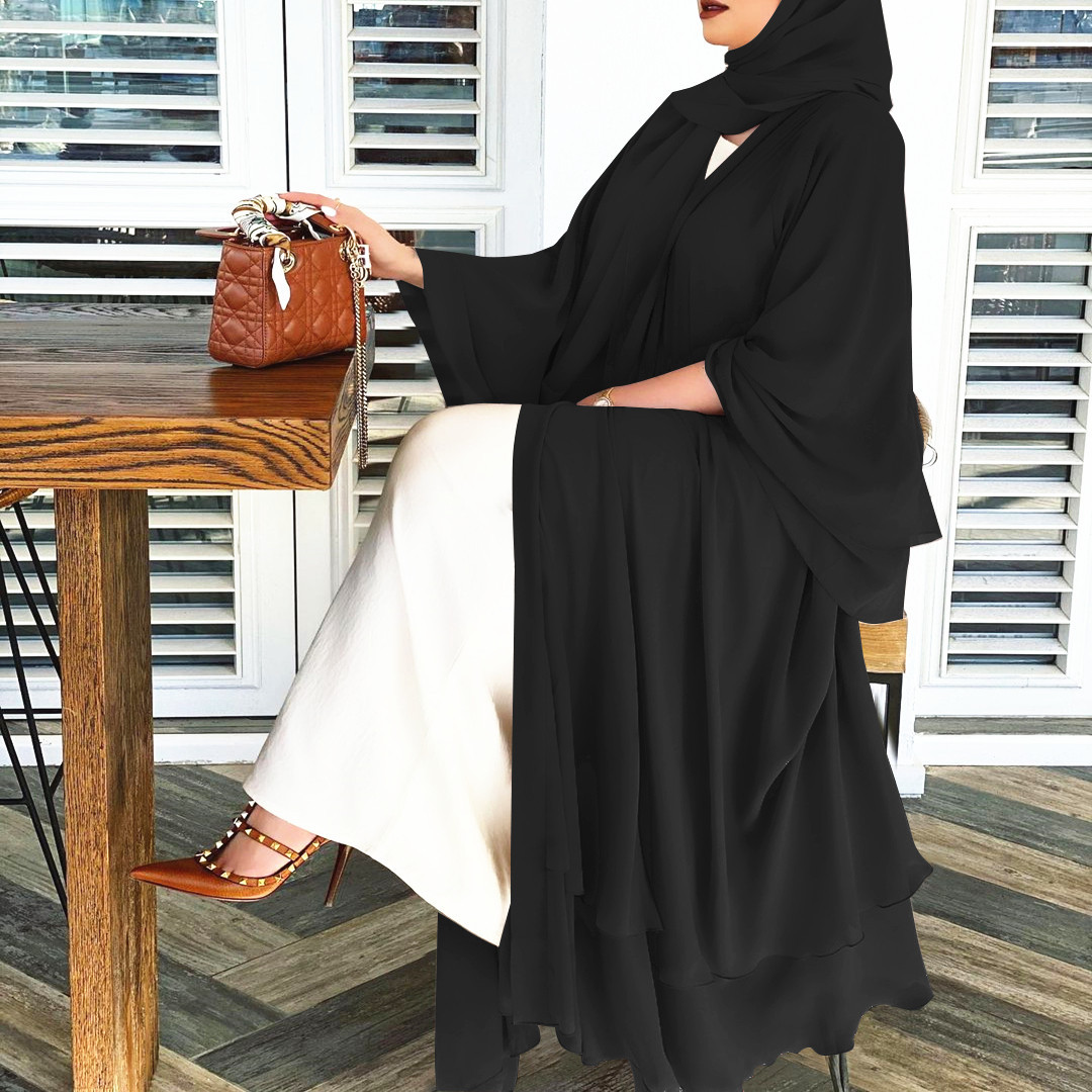 Fashion Chiffon Abaya Kimono Dubai Muslim Cardigan Abayas Women Casual Robe female Islam Clothes With Belt F2664