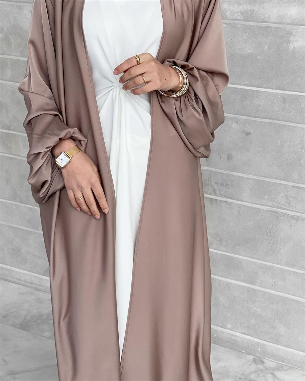 Satin Open Abaya Turkey New Kimono Abayas for Women Dubai Bubble Sleeve Plain Muslim Hijab Dress Islam Modest Outfit Kaftan Robe