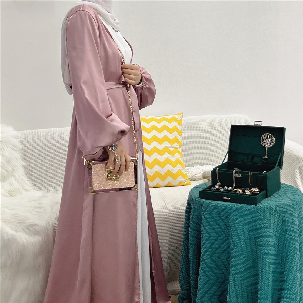 Satin Open Abaya Turkey New Kimono Abayas for Women Dubai Bubble Sleeve Plain Muslim Hijab Dress Islam Modest Outfit Kaftan Robe