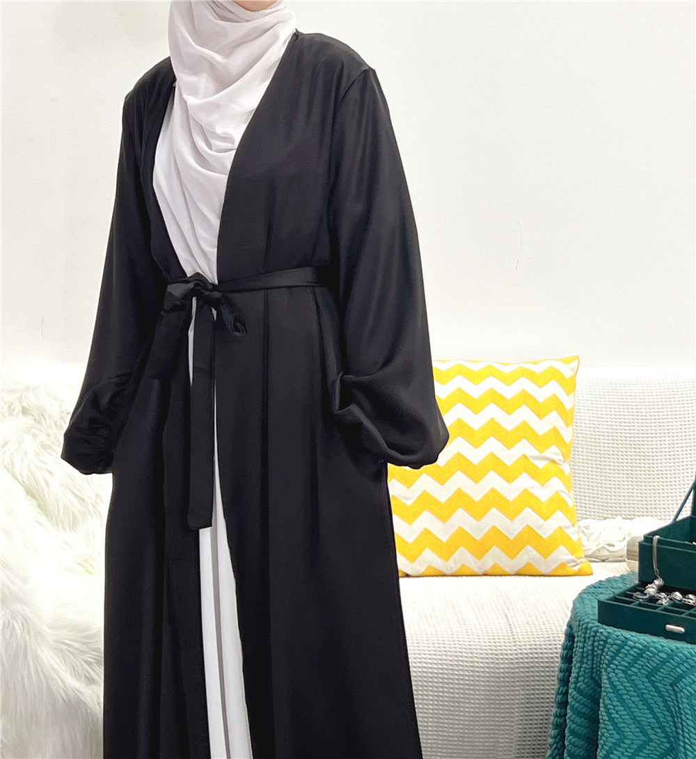 Satin Open Abaya Turkey New Kimono Abayas for Women Dubai Bubble Sleeve Plain Muslim Hijab Dress Islam Modest Outfit Kaftan Robe