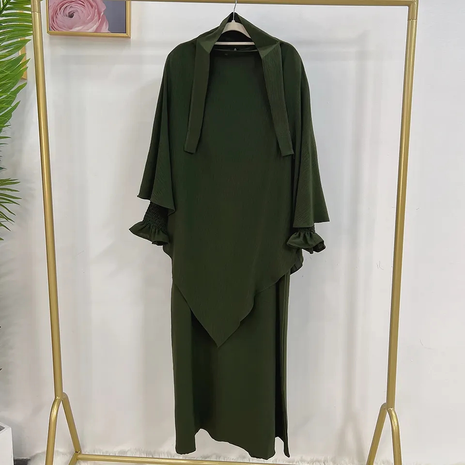 Plain Long Khimar and Abaya Set Jilbab 2 Piece Muslim Prayer Outfit Islam Jilbabs for Women Hijab Dress Ramadan Eid Niqab Burka