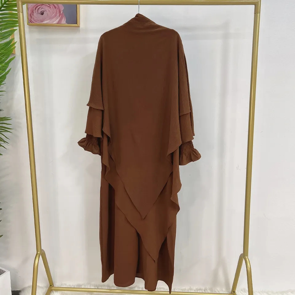 Plain Long Khimar and Abaya Set Jilbab 2 Piece Muslim Prayer Outfit Islam Jilbabs for Women Hijab Dress Ramadan Eid Niqab Burka