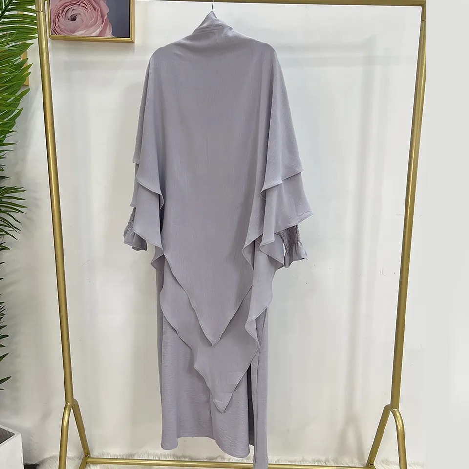 Plain Long Khimar and Abaya Set Jilbab 2 Piece Muslim Prayer Outfit Islam Jilbabs for Women Hijab Dress Ramadan Eid Niqab Burka