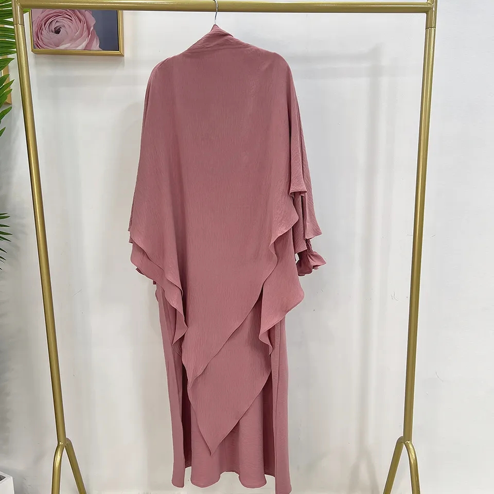 Plain Long Khimar and Abaya Set Jilbab 2 Piece Muslim Prayer Outfit Islam Jilbabs for Women Hijab Dress Ramadan Eid Niqab Burka