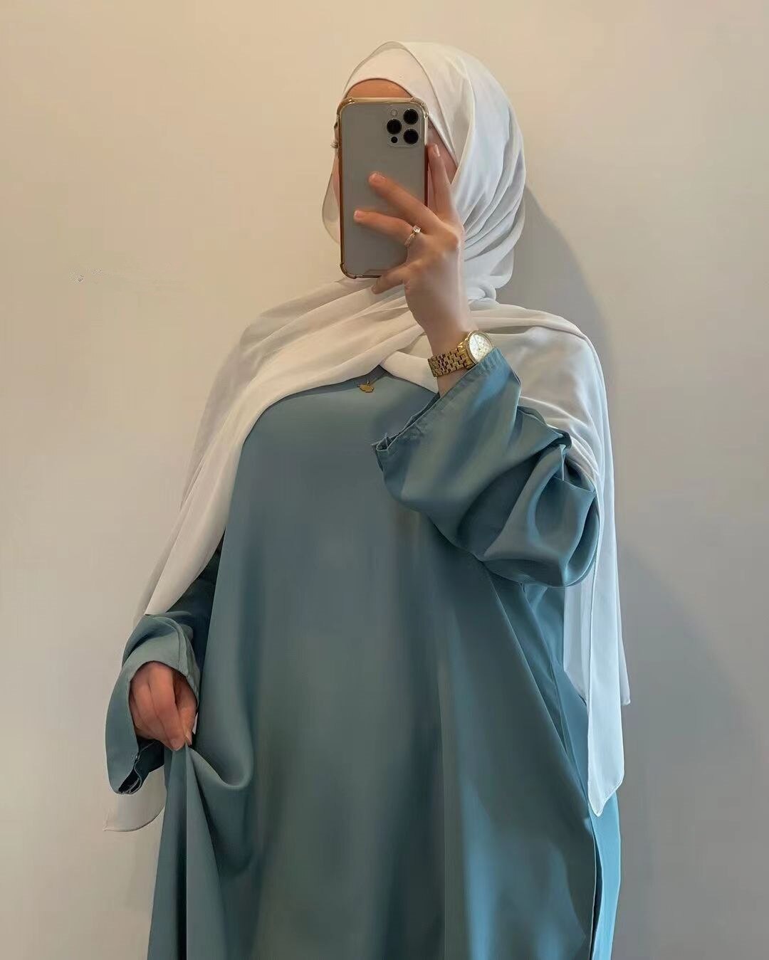 Ramadan Eid Satin Abaya Dubai Turkey Flare Sleeve Muslim Hijab Dress Plain Closed Abayas for Women Islamic Clothing Kaftan Robe