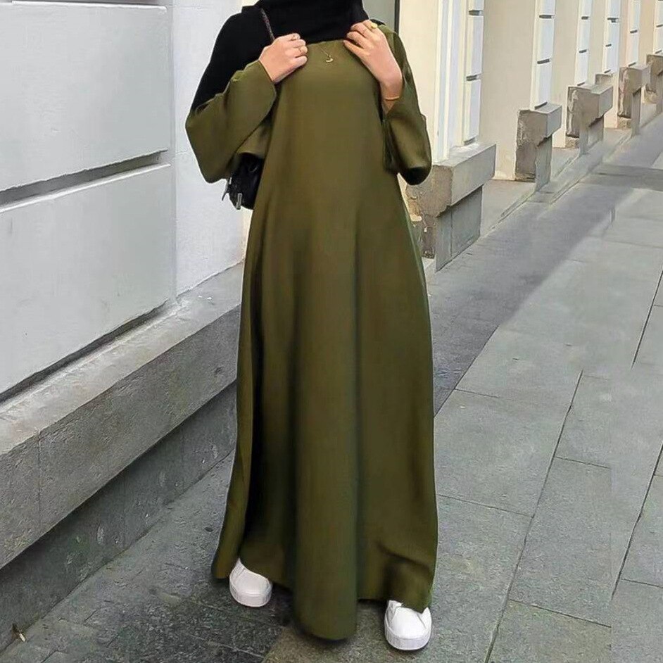 Ramadan Eid Satin Abaya Dubai Turkey Flare Sleeve Muslim Hijab Dress Plain Closed Abayas for Women Islamic Clothing Kaftan Robe