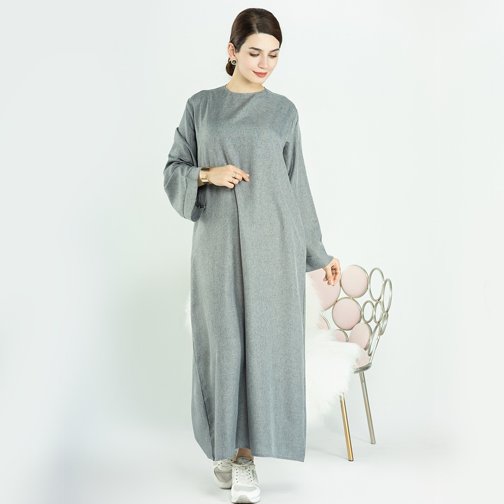 Ramadan Eid Cotton Linen Open Abaya Dubai Turkey Long Muslim Hijab Dress Kimono Abayas for Women Plain Kaftan Islamic Clothing