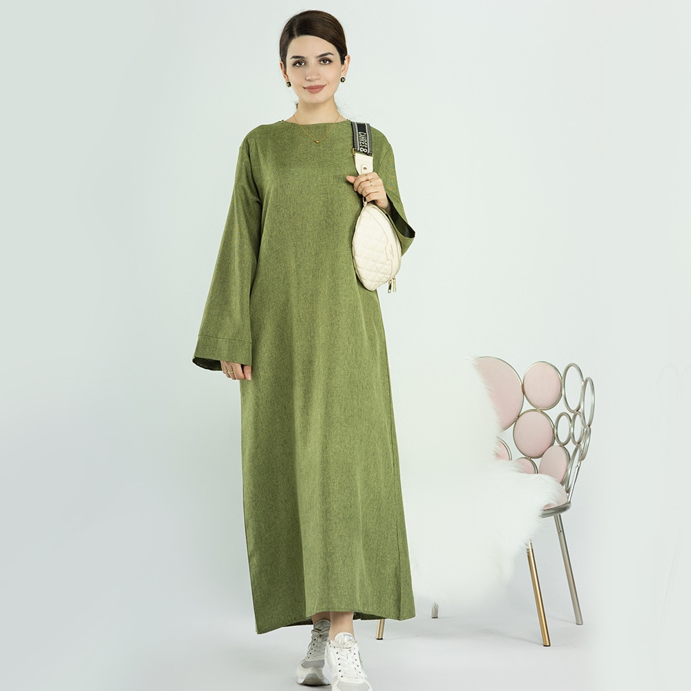 Ramadan Eid Cotton Linen Open Abaya Dubai Turkey Long Muslim Hijab Dress Kimono Abayas for Women Plain Kaftan Islamic Clothing