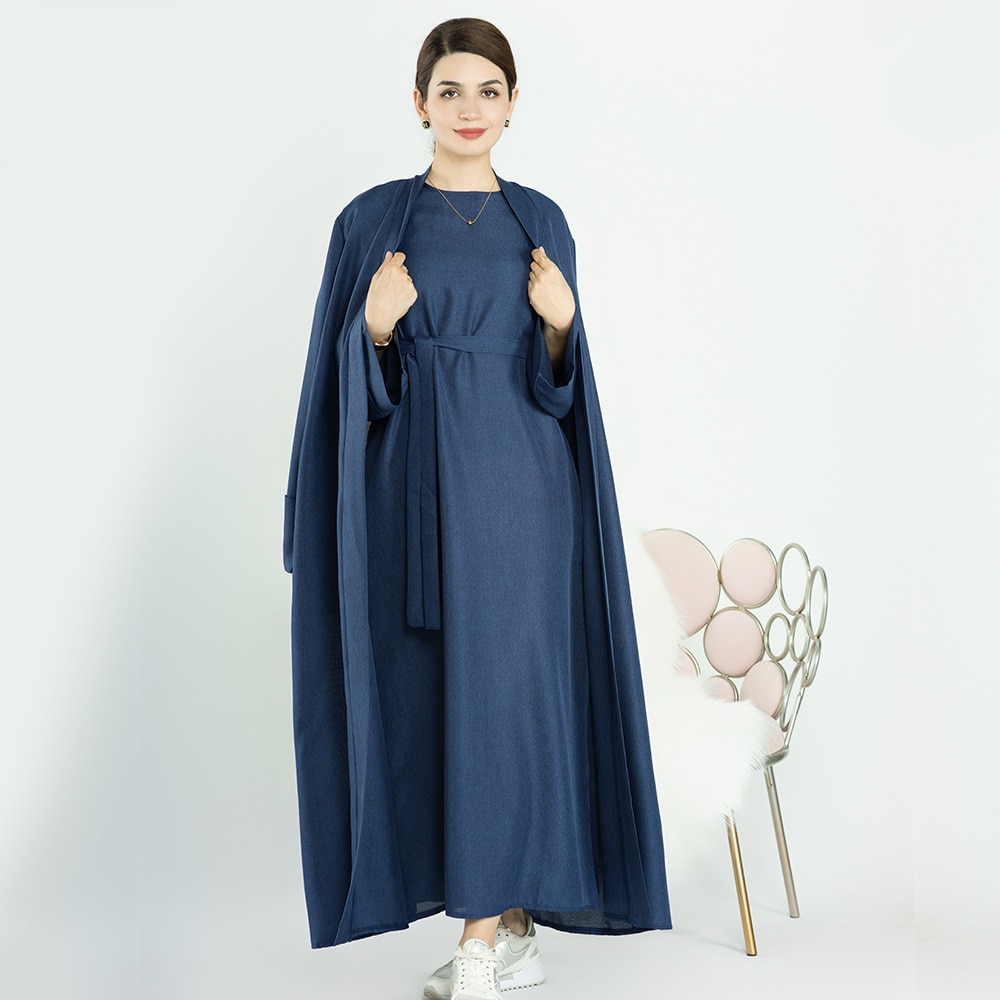 Ramadan Eid Cotton Linen Open Abaya Dubai Turkey Long Muslim Hijab Dress Kimono Abayas for Women Plain Kaftan Islamic Clothing