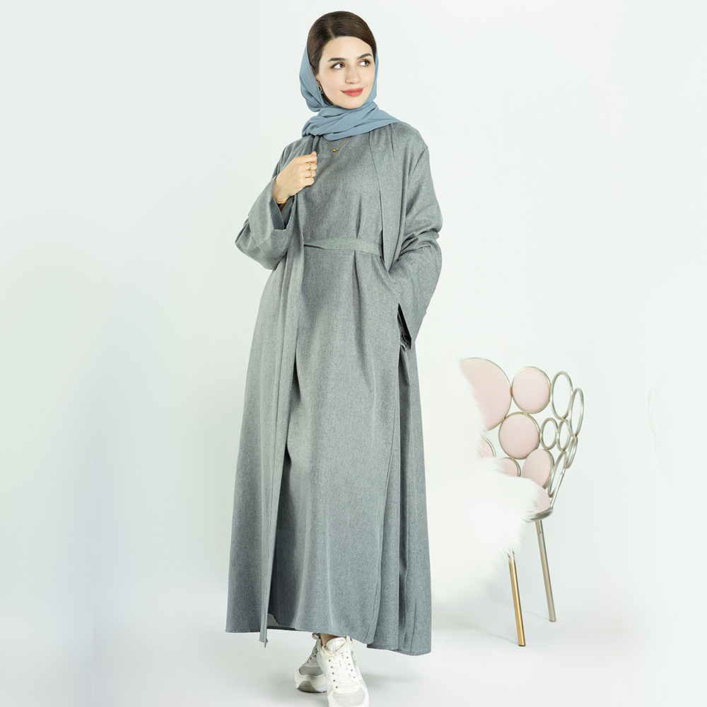 Ramadan Eid Cotton Linen Open Abaya Dubai Turkey Long Muslim Hijab Dress Kimono Abayas for Women Plain Kaftan Islamic Clothing