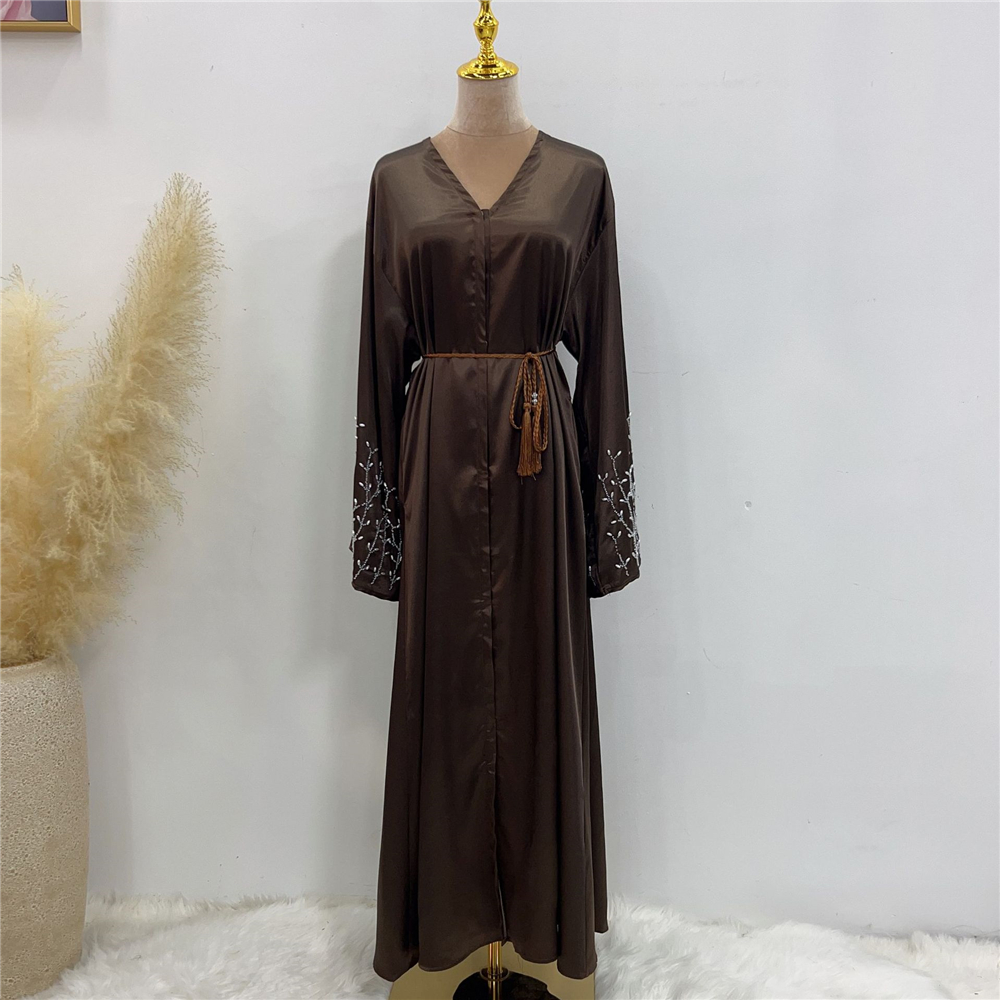 Eid Mubarak Beading Open Abayas Kimono Cardigan for Muslim Women Dress Turkish Arab Robe Dubai Islam Kaftan Ramadan Femme Jilbab