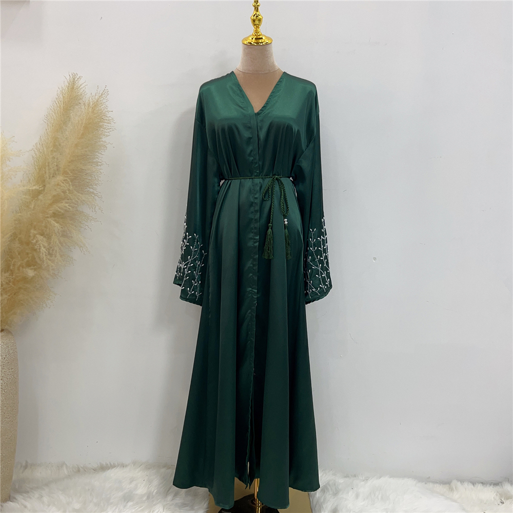 Eid Mubarak Beading Open Abayas Kimono Cardigan for Muslim Women Dress Turkish Arab Robe Dubai Islam Kaftan Ramadan Femme Jilbab