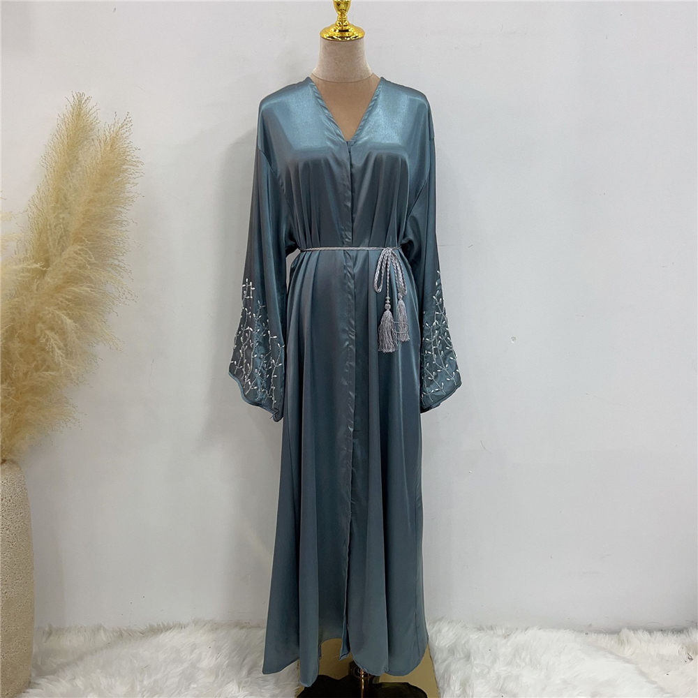 Eid Mubarak Beading Open Abayas Kimono Cardigan for Muslim Women Dress Turkish Arab Robe Dubai Islam Kaftan Ramadan Femme Jilbab