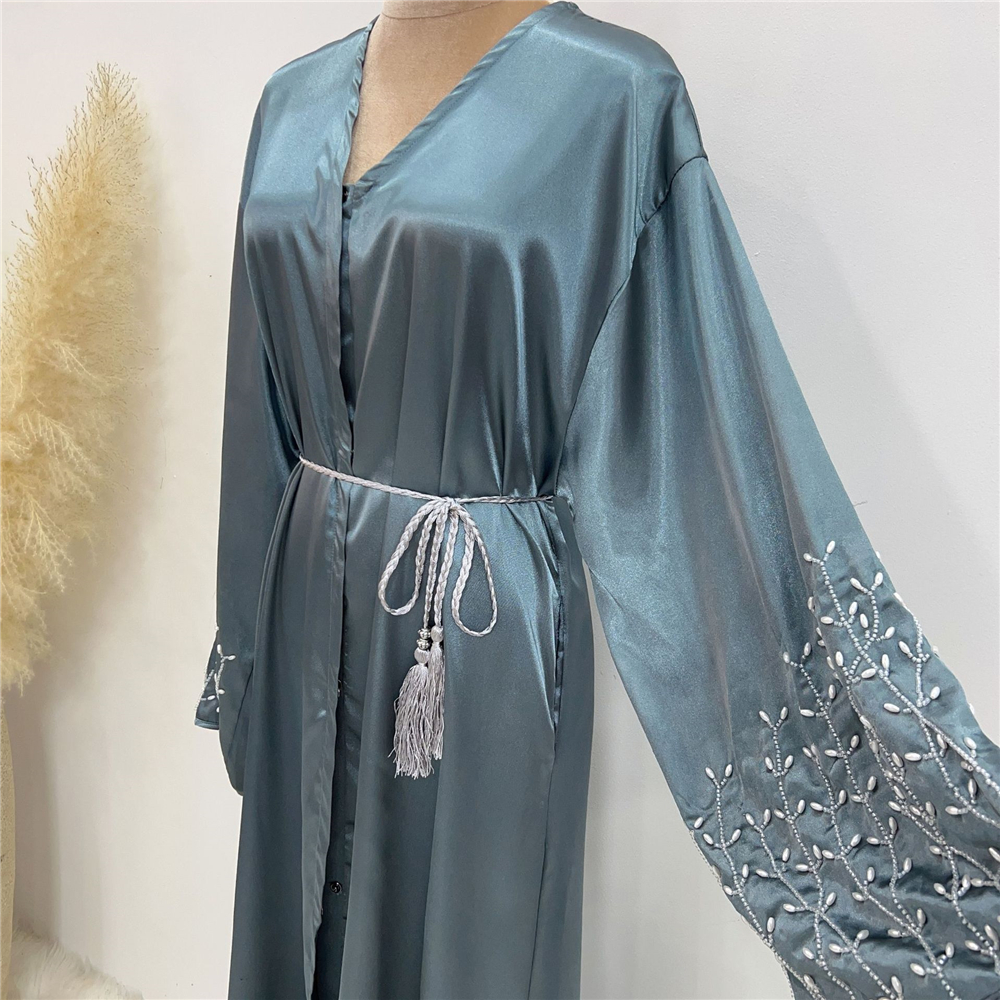 Eid Mubarak Beading Open Abayas Kimono Cardigan for Muslim Women Dress Turkish Arab Robe Dubai Islam Kaftan Ramadan Femme Jilbab