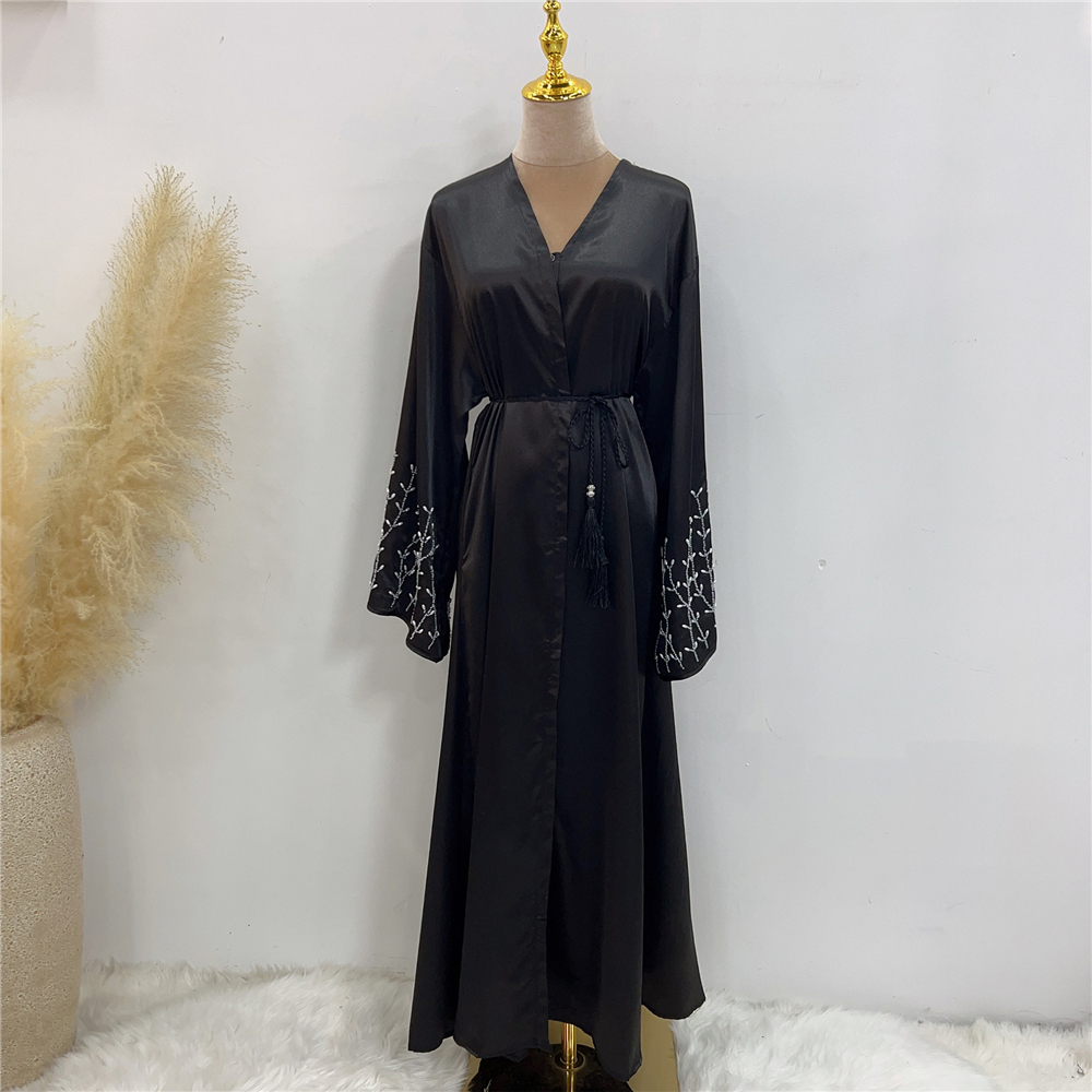 Eid Mubarak Beading Open Abayas Kimono Cardigan for Muslim Women Dress Turkish Arab Robe Dubai Islam Kaftan Ramadan Femme Jilbab