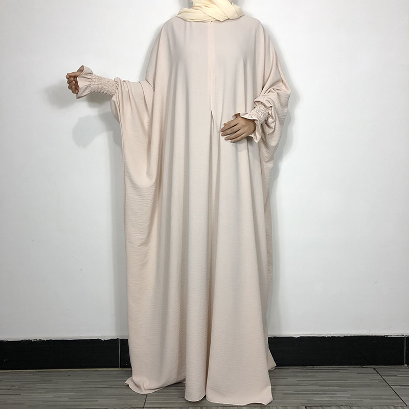 Ramadan Loose Abaya Jilbab Prayer Dress for Women Smocked Sleeve Plain Abayas Dubai Muslim Hijab Kaftan Robe Islamic Long Dreses