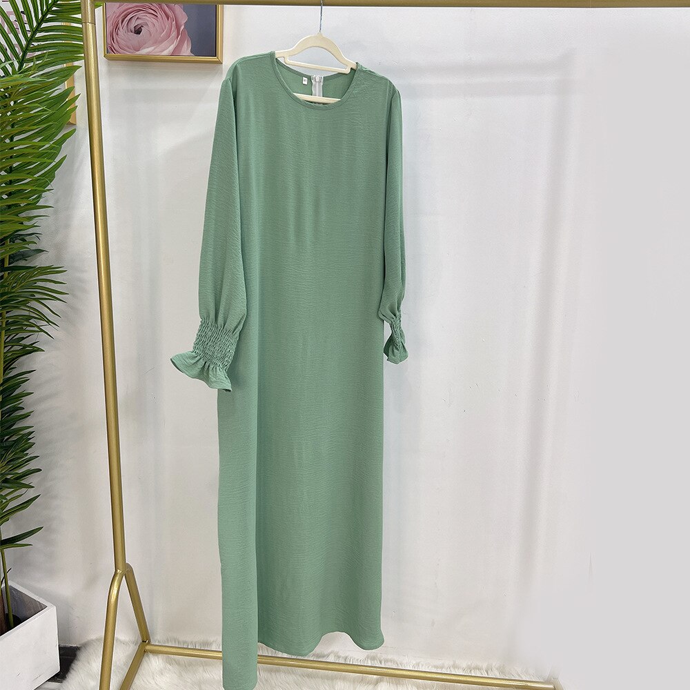 Ramadan Loose Abaya Jilbab Prayer Dress for Women Smocked Sleeve Plain Abayas Dubai Muslim Hijab Kaftan Robe Islamic Long Dreses