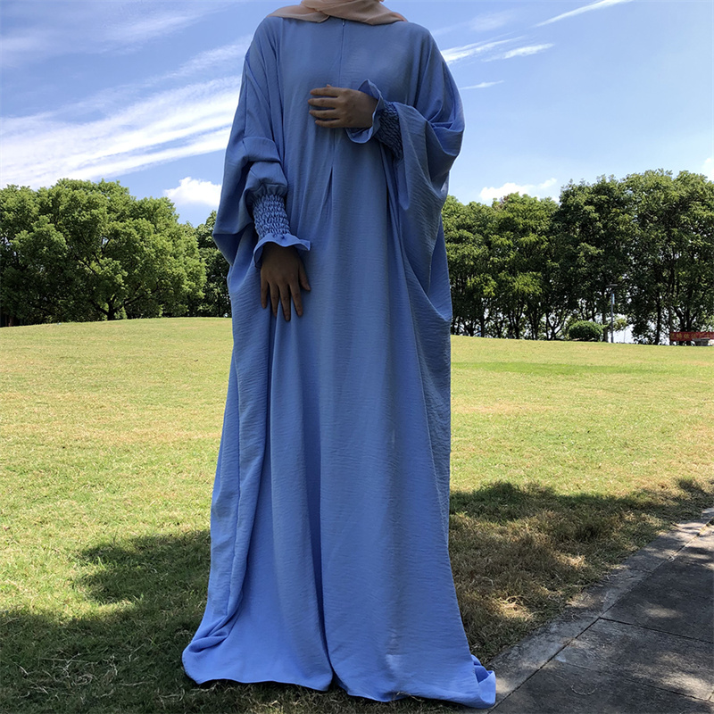 Ramadan Loose Abaya Jilbab Prayer Dress for Women Smocked Sleeve Plain Abayas Dubai Muslim Hijab Kaftan Robe Islamic Long Dreses