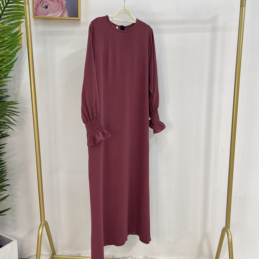 Ramadan Loose Abaya Jilbab Prayer Dress for Women Smocked Sleeve Plain Abayas Dubai Muslim Hijab Kaftan Robe Islamic Long Dreses