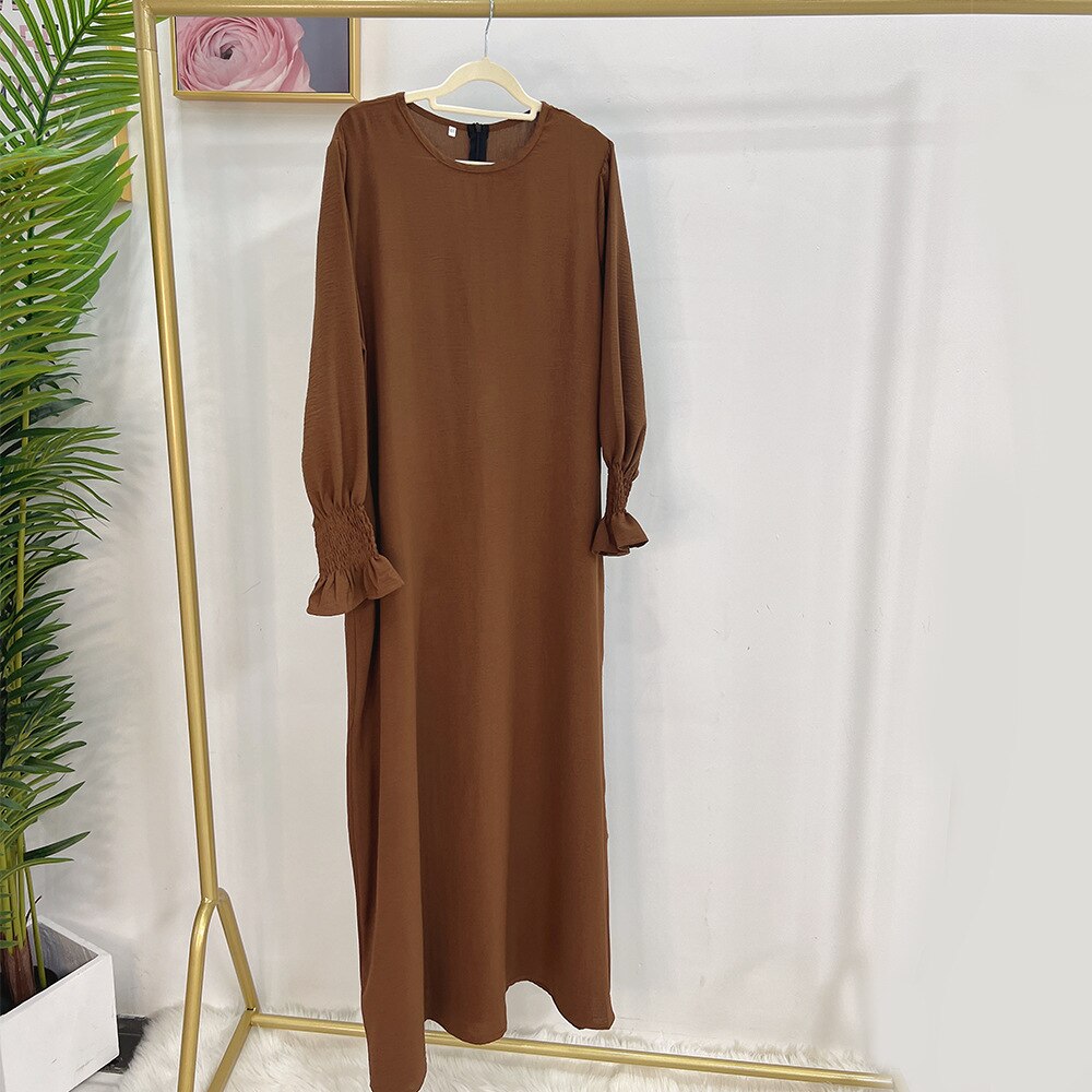 Ramadan Loose Abaya Jilbab Prayer Dress for Women Smocked Sleeve Plain Abayas Dubai Muslim Hijab Kaftan Robe Islamic Long Dreses