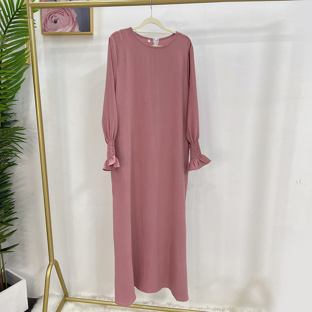 Ramadan Loose Abaya Jilbab Prayer Dress for Women Smocked Sleeve Plain Abayas Dubai Muslim Hijab Kaftan Robe Islamic Long Dreses