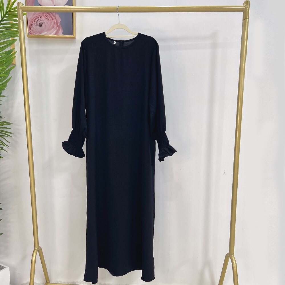 Ramadan Loose Abaya Jilbab Prayer Dress for Women Smocked Sleeve Plain Abayas Dubai Muslim Hijab Kaftan Robe Islamic Long Dreses