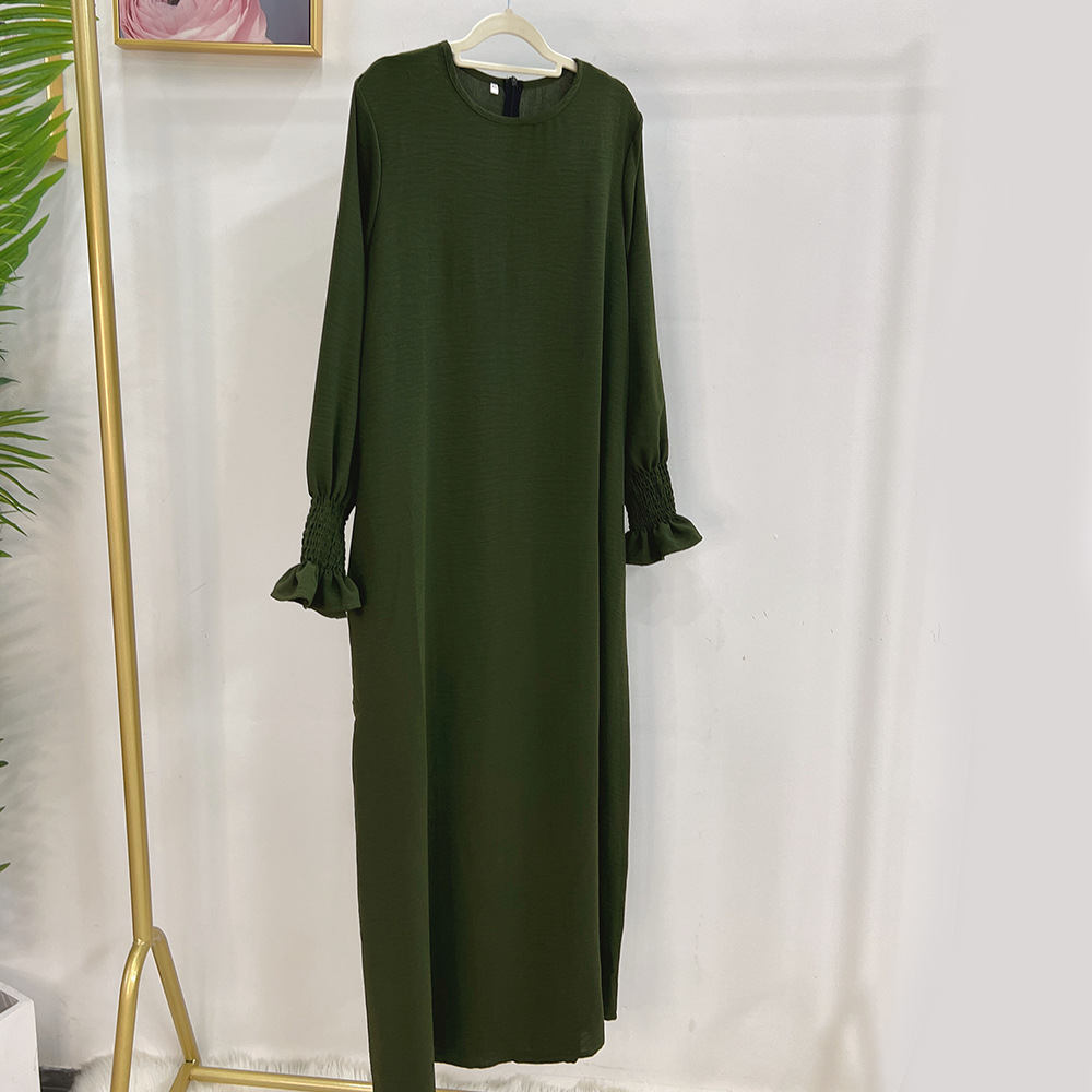 Ramadan Loose Abaya Jilbab Prayer Dress for Women Smocked Sleeve Plain Abayas Dubai Muslim Hijab Kaftan Robe Islamic Long Dreses