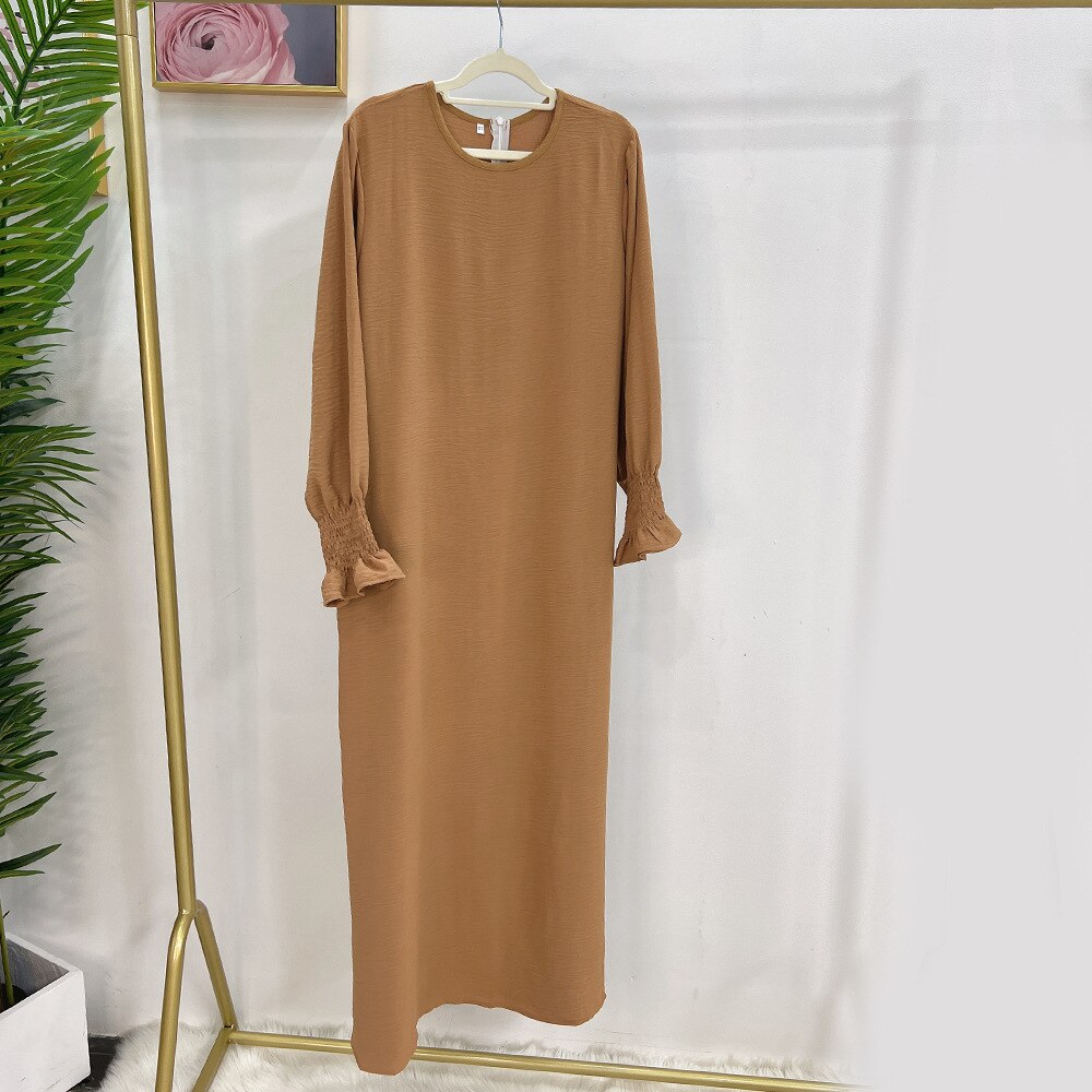 Ramadan Loose Abaya Jilbab Prayer Dress for Women Smocked Sleeve Plain Abayas Dubai Muslim Hijab Kaftan Robe Islamic Long Dreses