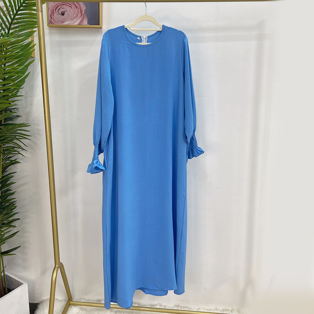 Ramadan Loose Abaya Jilbab Prayer Dress for Women Smocked Sleeve Plain Abayas Dubai Muslim Hijab Kaftan Robe Islamic Long Dreses