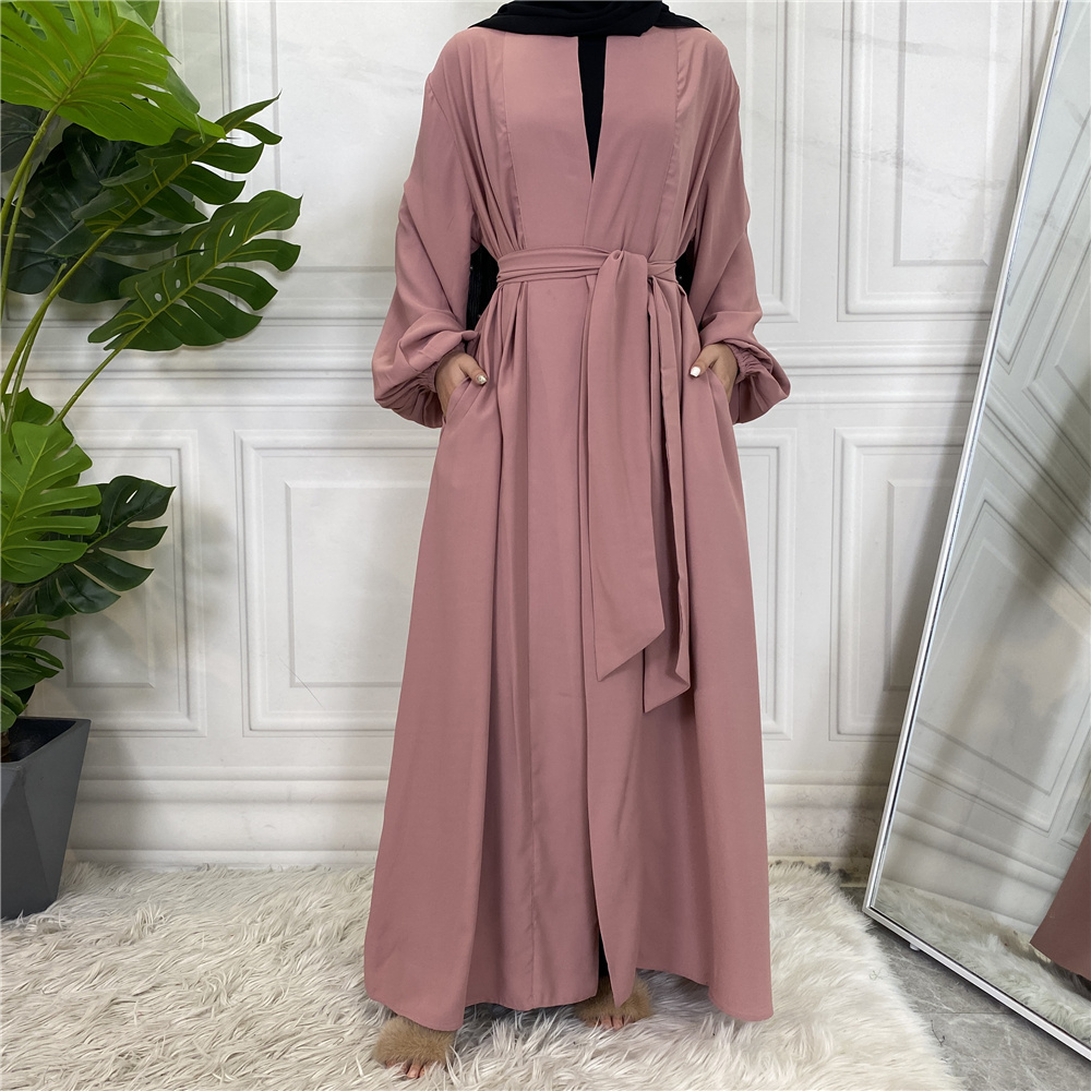 Hot Sale Simple Muslim Dress Elastic Cuff Silky Elegant pure Color Long Muslim Abayas Women Modest Wear Clothing EID robes F3003