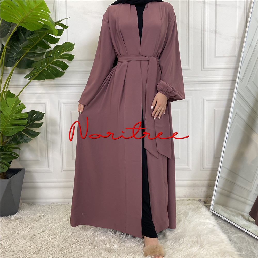 Hot Sale Simple Muslim Dress Elastic Cuff Silky Elegant pure Color Long Muslim Abayas Women Modest Wear Clothing EID robes F3003