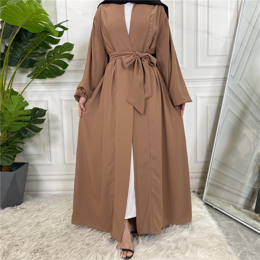 Hot Sale Simple Muslim Dress Elastic Cuff Silky Elegant pure Color Long Muslim Abayas Women Modest Wear Clothing EID robes F3003