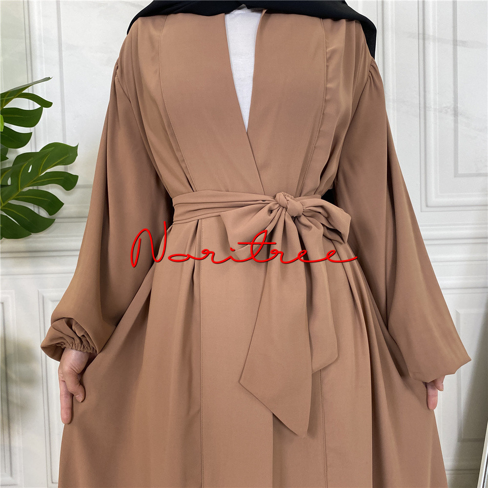 Hot Sale Simple Muslim Dress Elastic Cuff Silky Elegant pure Color Long Muslim Abayas Women Modest Wear Clothing EID robes F3003