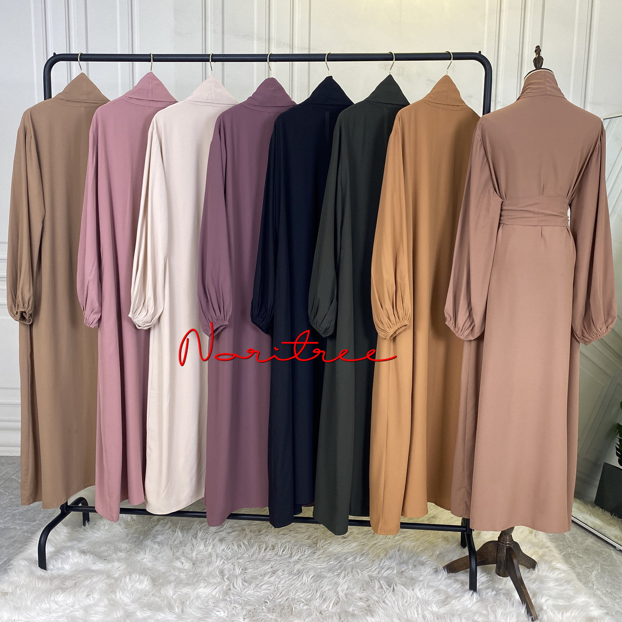 Hot Sale Simple Muslim Dress Elastic Cuff Silky Elegant pure Color Long Muslim Abayas Women Modest Wear Clothing EID robes F3003