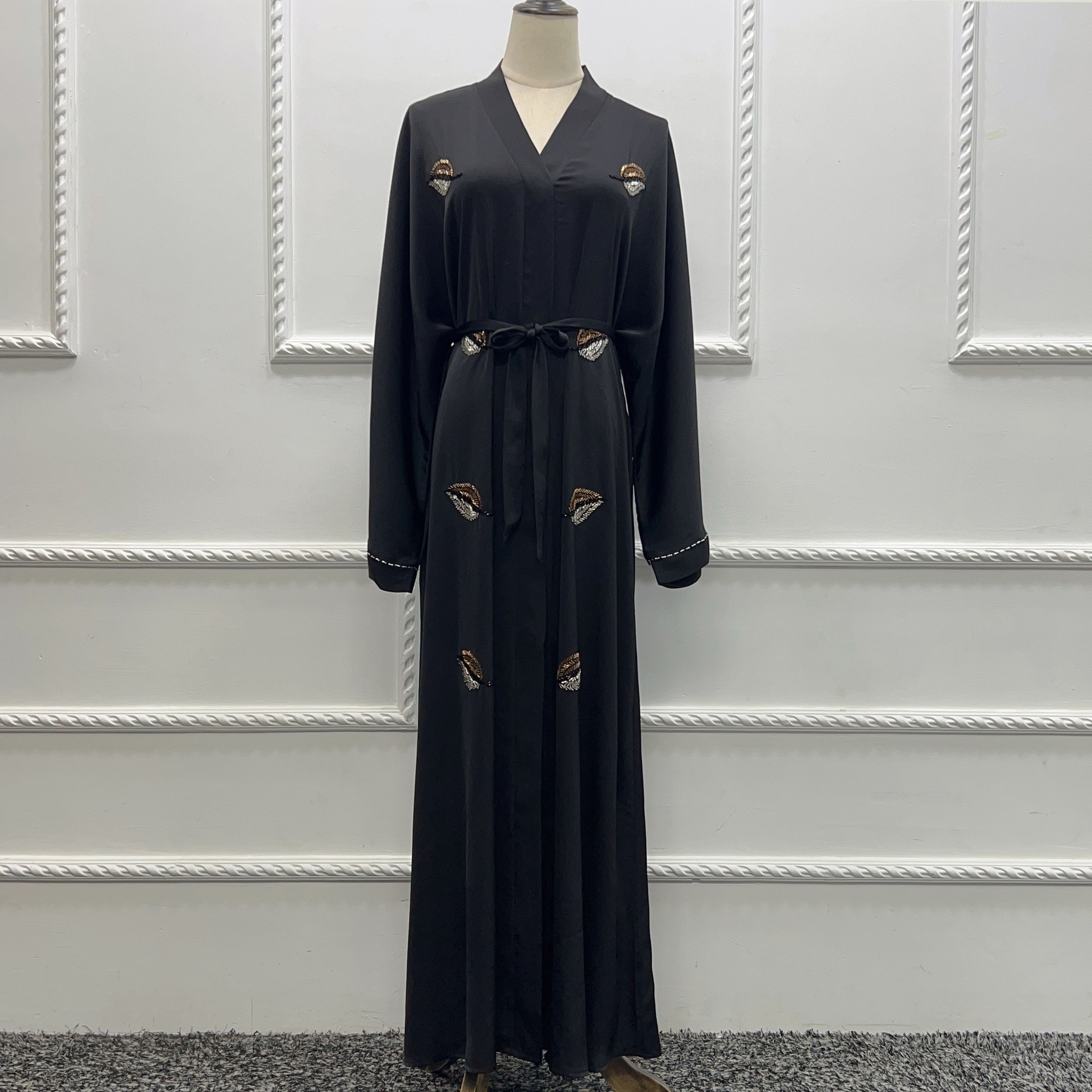 Eid Muslim Kimono Abaya Modest Hijab Dress Handmade Beaded Summer Open Abayas for Women Dubai Islamic Clothing Party Kaftan Robe