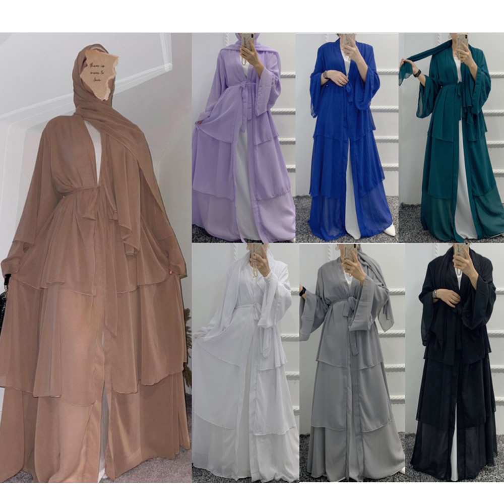 Chiffon Robe Longue Kimono Femme Musulmane Open Abaya Dubai Turkey Islam Arabic Muslim Dress Abayas For Women Caftan Marocain